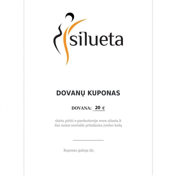 20 EUR vertės elektroninis SILUETA dovanų kuponas 20 EUR vertės elektroninis SILUETA dovanų kuponas
