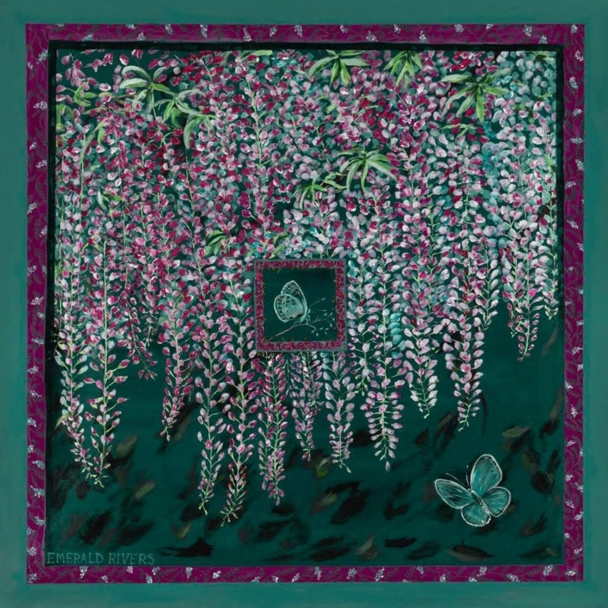 EMERALD RIVERS maža šilko skarelė Close Apart Emerald 53 × 53 cm 1 EMERALD RIVERS maža šilko skarelė Close Apart Emerald 53 × 53 cm 1