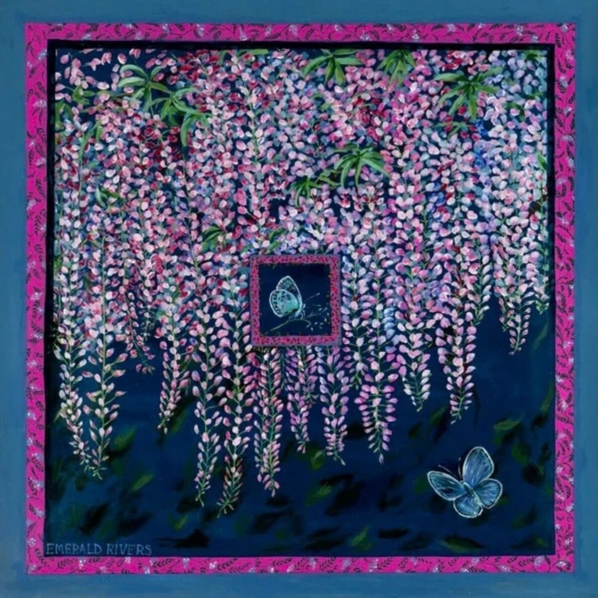 EMERALD RIVERS didelė vilnos skara Close Apart Navy Pink 100 × 100 cm 2
