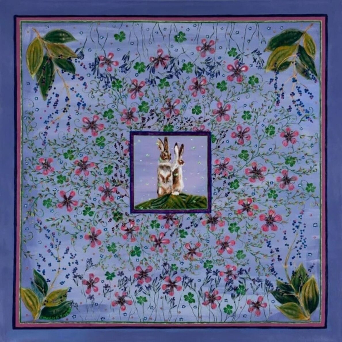 EMERALD RIVERS didelė šilko skara Better Together Soft Lavander Blue 100 × 100 cm