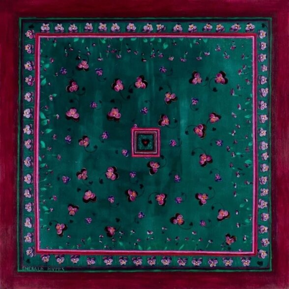 EMERALD RIVERS didelė šilko skara Love You Forever Emerald & Burgundy 100 × 100 cm 2 EMERALD RIVERS didelė šilko skara Love You Forever Emerald & Burgundy 100 × 100 cm 2