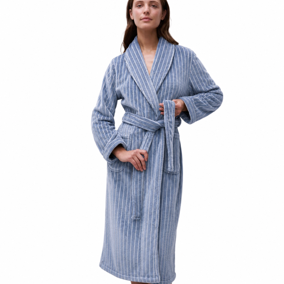 FEMILET Teddy moteriškas chalatas Blue Stripe FEMILET Teddy moteriškas chalatas Blue Stripe