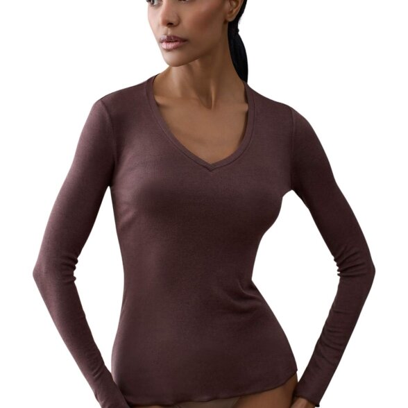 ICONIQUE moteriška palaidinė su vilna ir kašmyru V formos iškirpte Brown ICONIQUE moteriška palaidinė su vilna ir kašmyru V formos iškirpte Brown